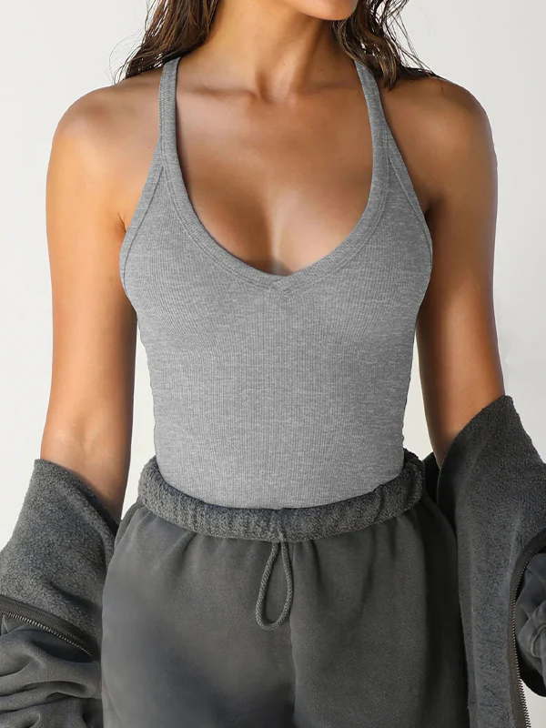 Solid V Neck Slim Knit Cami Top - Image 30
