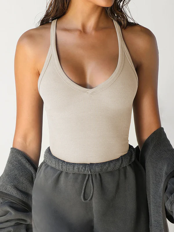 Solid V Neck Slim Knit Cami Top - Image 8