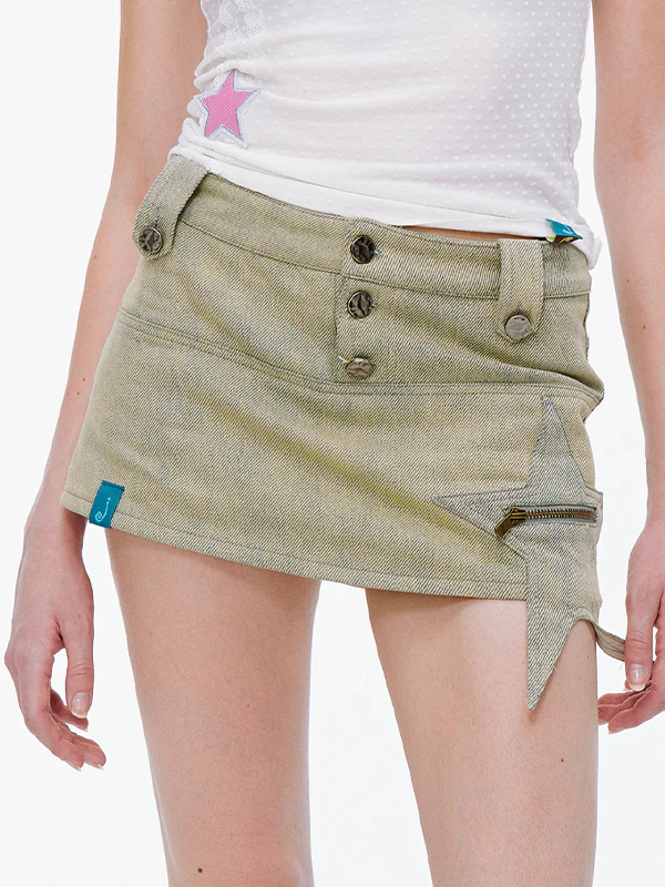 Special Cut Star Patch Mini Skirt