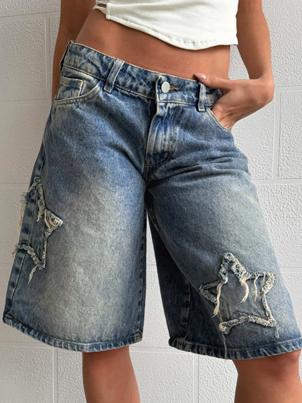 Spice Girl Style Star Patch Denim Shorts - Image 2
