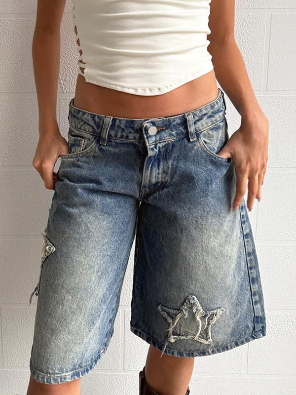 Spice Girl Style Star Patch Denim Shorts - Image 3