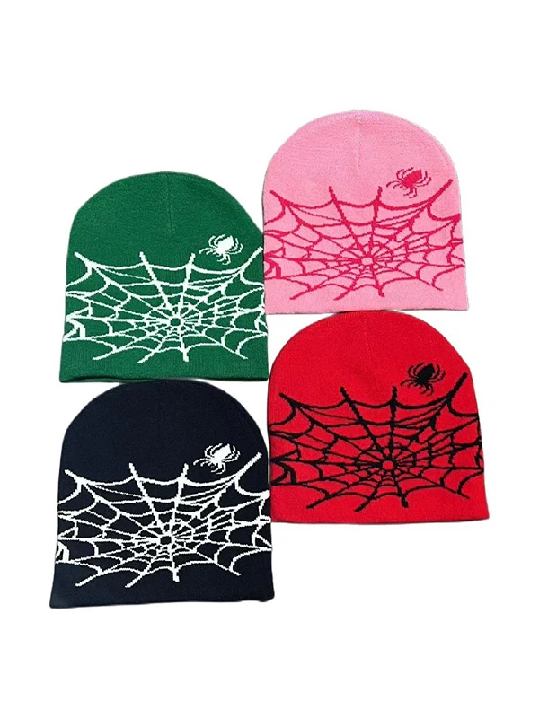 Spider Web Jacquard Warm Beanie Hat - Image 13