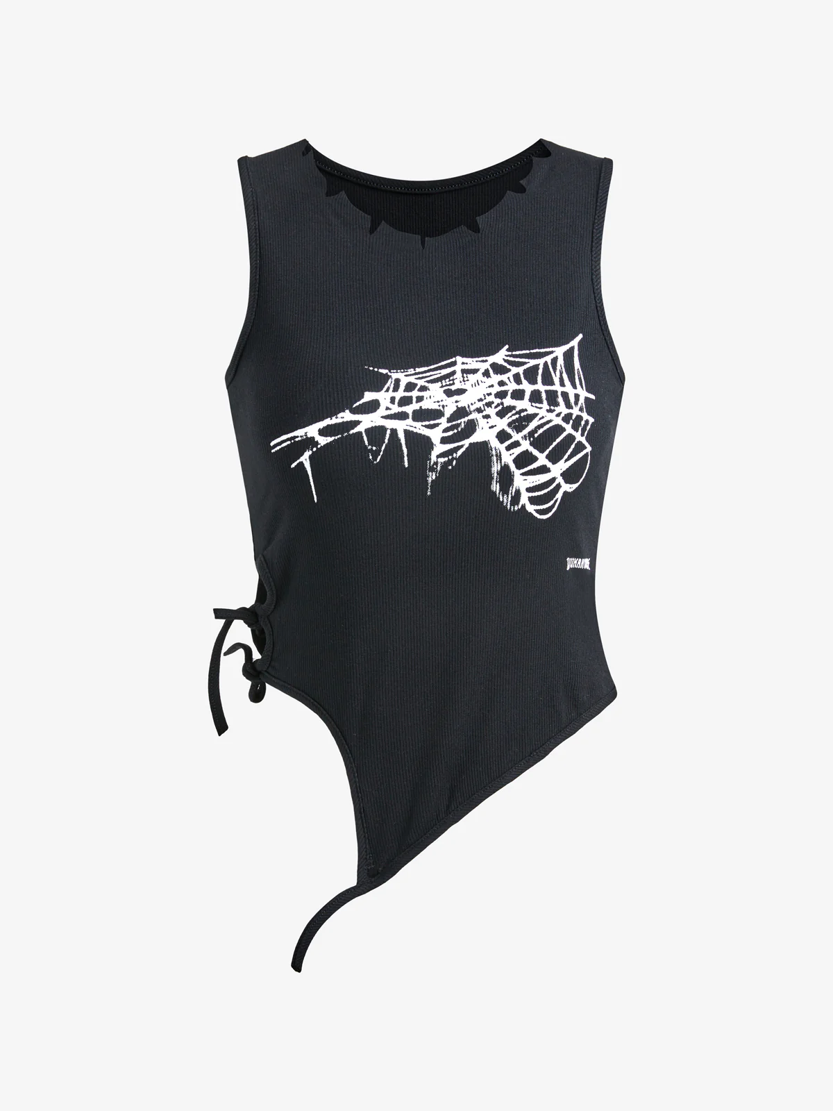 Spider Web Print Cutout Lace Up Tank Top