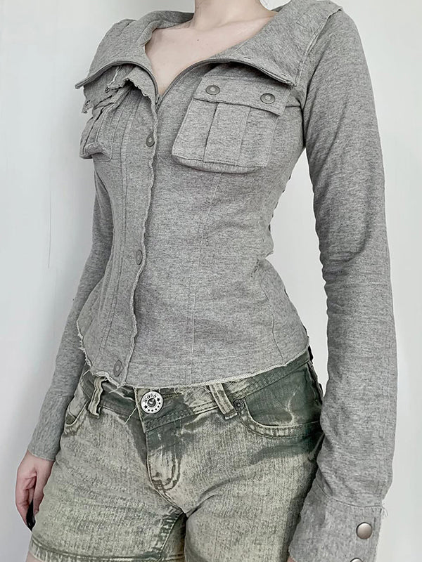 Stand-Up Collar Pockets Jacket