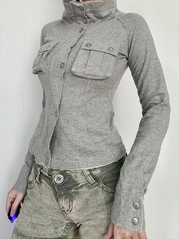 Stand-Up Collar Pockets Jacket - Image 3