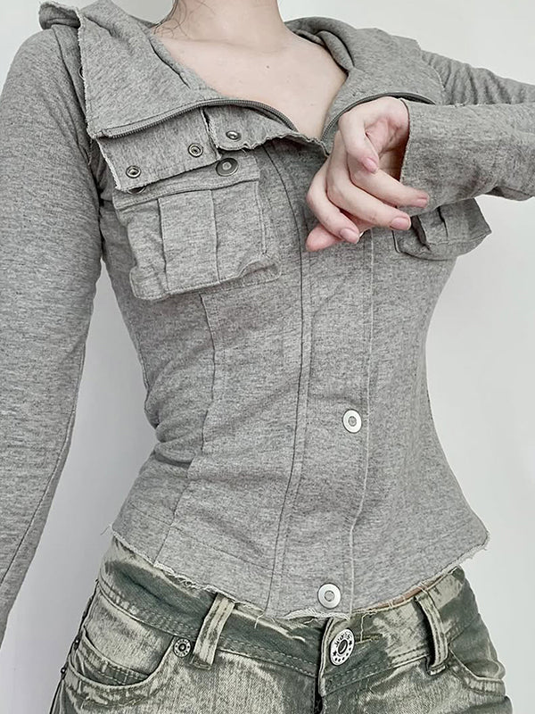 Stand-Up Collar Pockets Jacket - Image 4