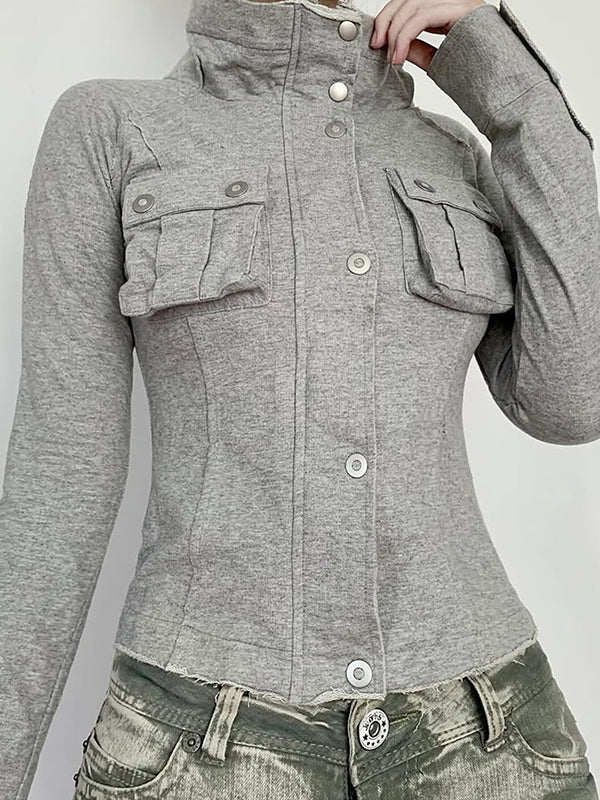 Stand-Up Collar Pockets Jacket - Image 5