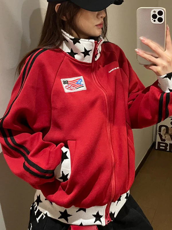 Star American-Style Zipper Hoodie Jacket - Image 3