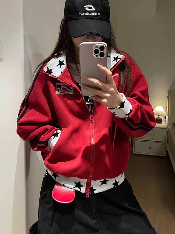 Star American-Style Zipper Hoodie Jacket - Image 4