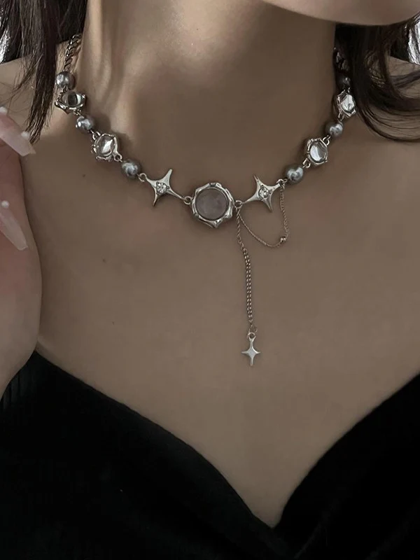 Star Charm Beads Faux Pearl Necklace