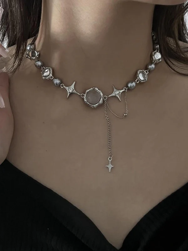 Star Charm Beads Faux Pearl Necklace - Image 2