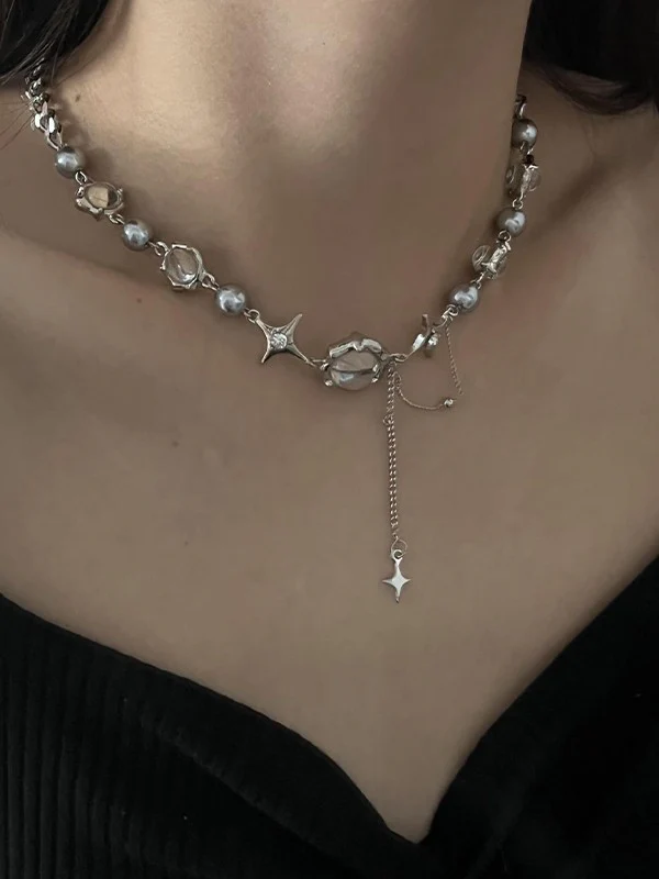 Star Charm Beads Faux Pearl Necklace - Image 3