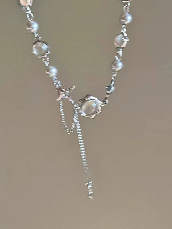 Star Charm Beads Faux Pearl Necklace - Image 4
