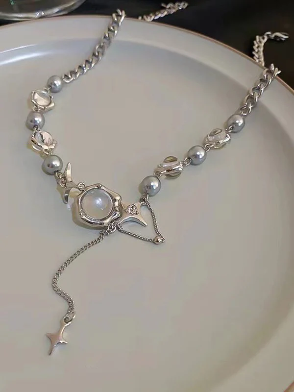 Star Charm Beads Faux Pearl Necklace - Image 5