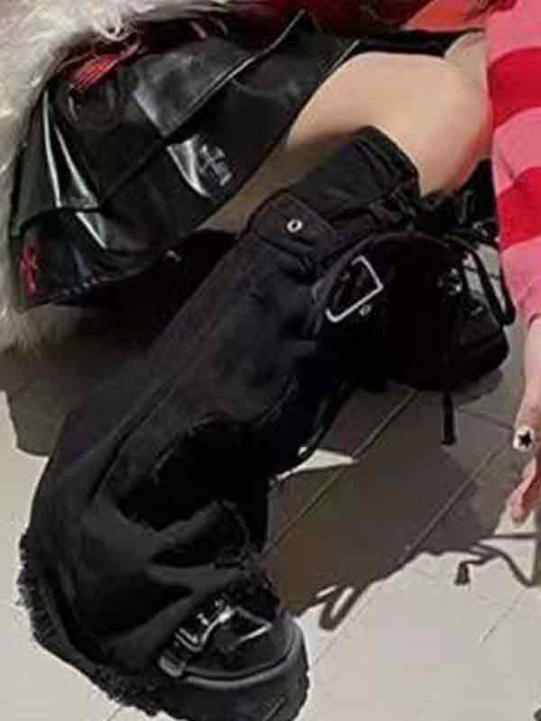 Star Embroidery Lace Up Flare Leg Warmer - Image 2