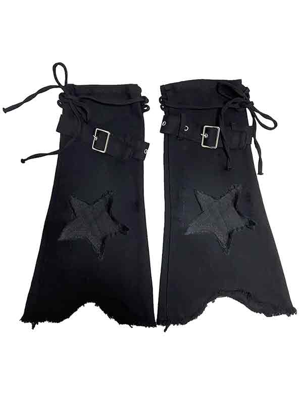 Star Embroidery Lace Up Flare Leg Warmer - Image 4