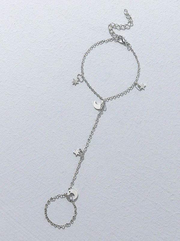 Star Moon Finger Ring Chain Slave Bracelet - Image 2