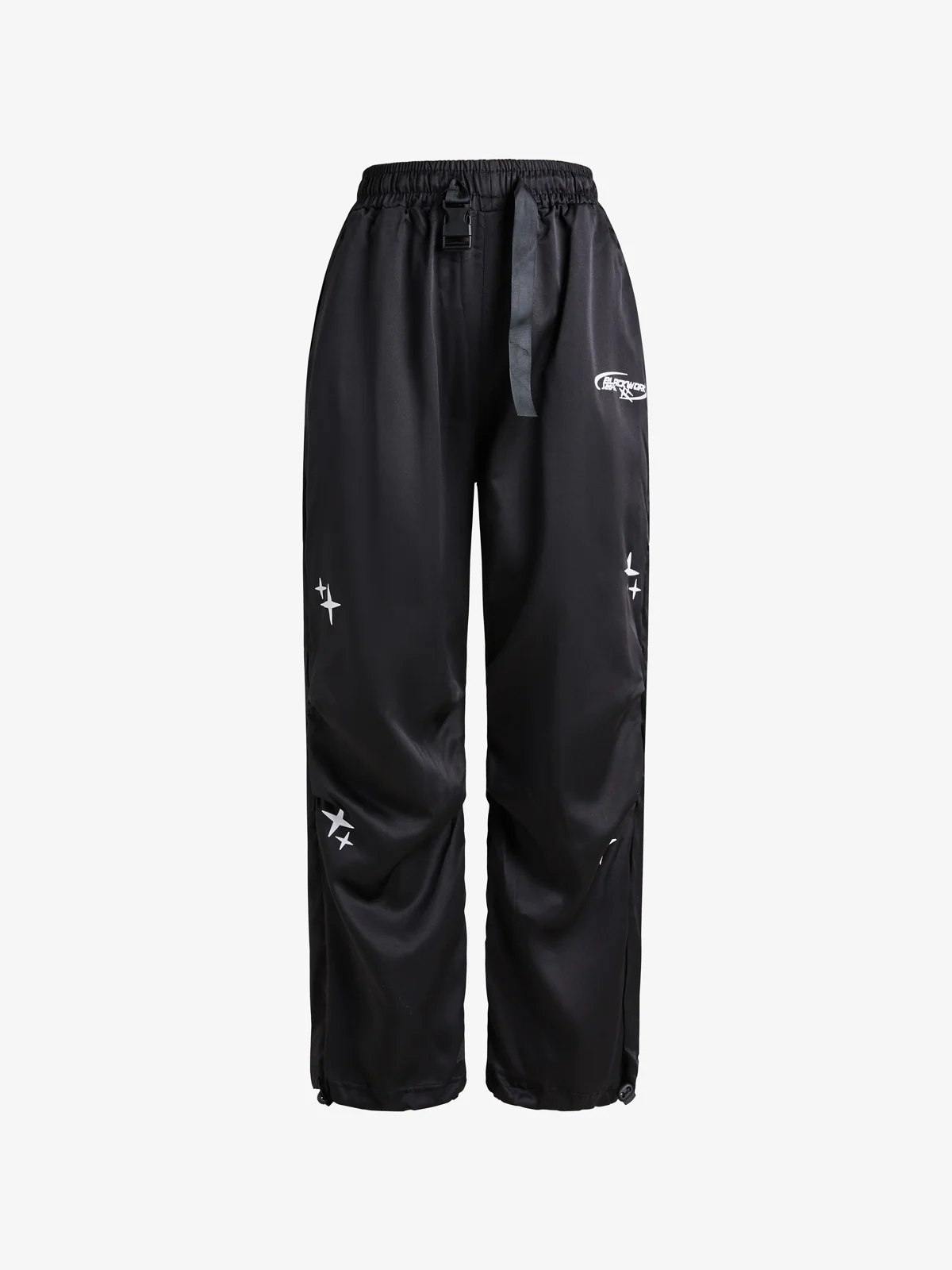 Starry Black Baggy Parachute Pants