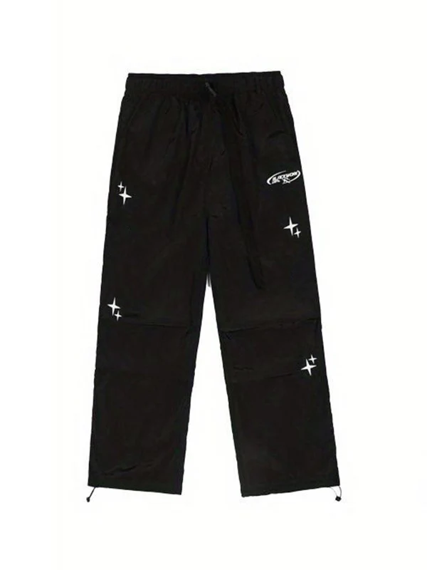 Starry Black Baggy Parachute Pants - Image 2