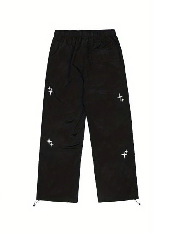 Starry Black Baggy Parachute Pants - Image 3