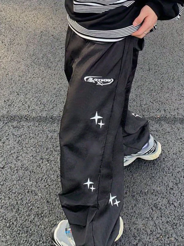Starry Black Baggy Parachute Pants - Image 4
