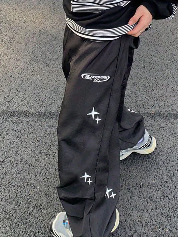 Starry Black Baggy Parachute Pants - Image 5