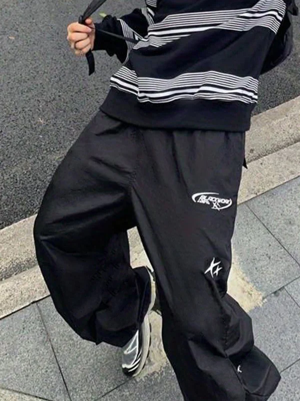Starry Black Baggy Parachute Pants - Image 6