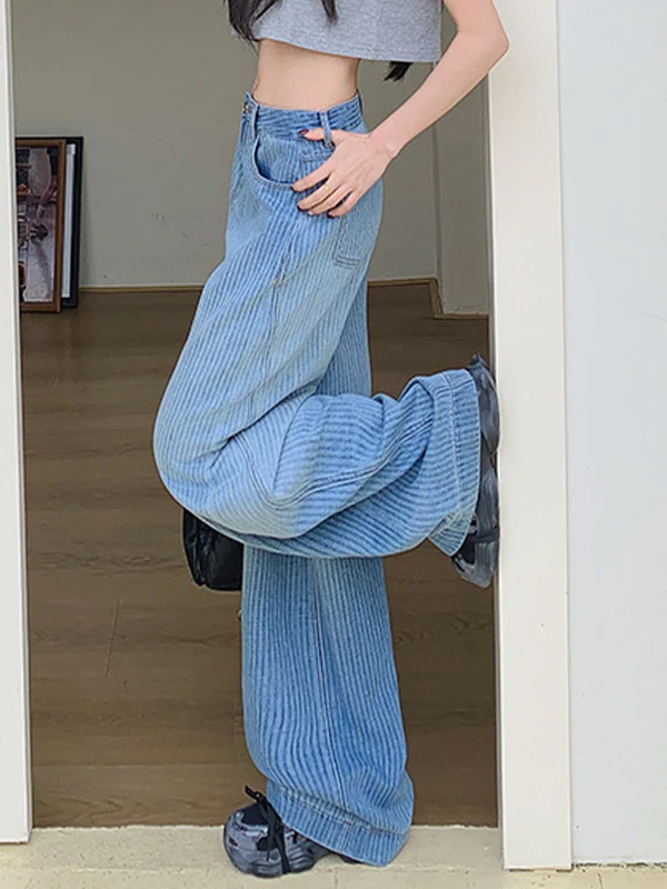 Straight Stripe Wide Leg Boyfriend Jeans - Image 3