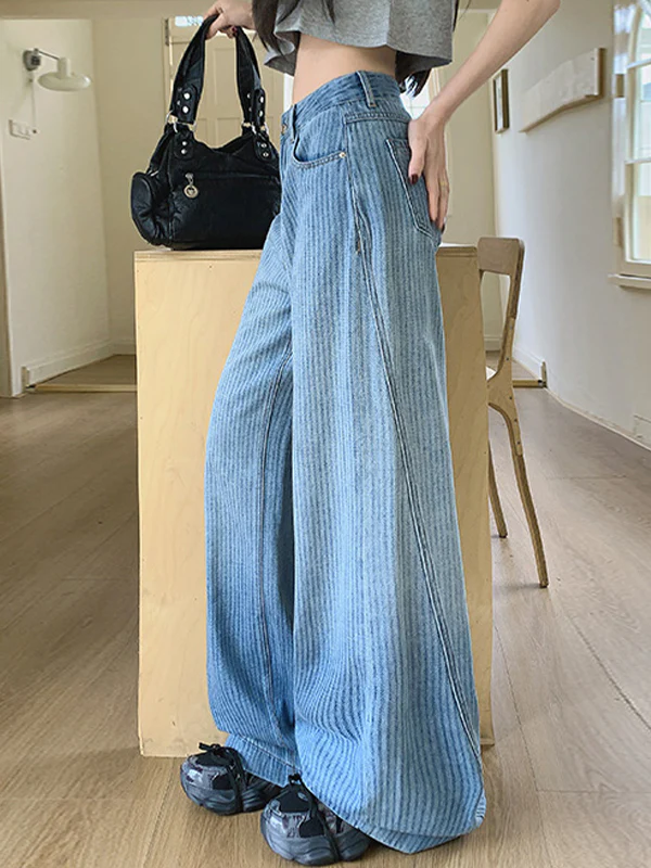 Straight Stripe Wide Leg Boyfriend Jeans - Image 5