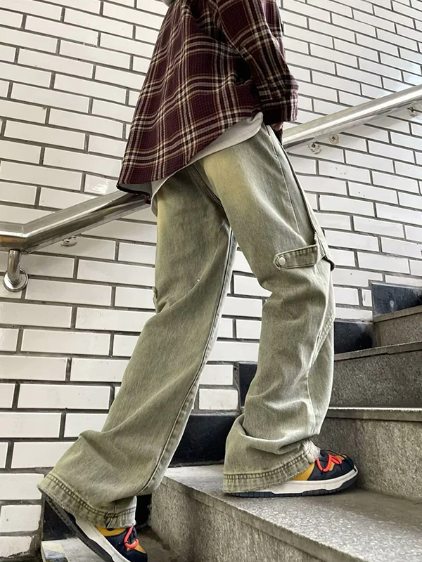 Straight Wide-Leg Design Cargo Jeans - Image 3