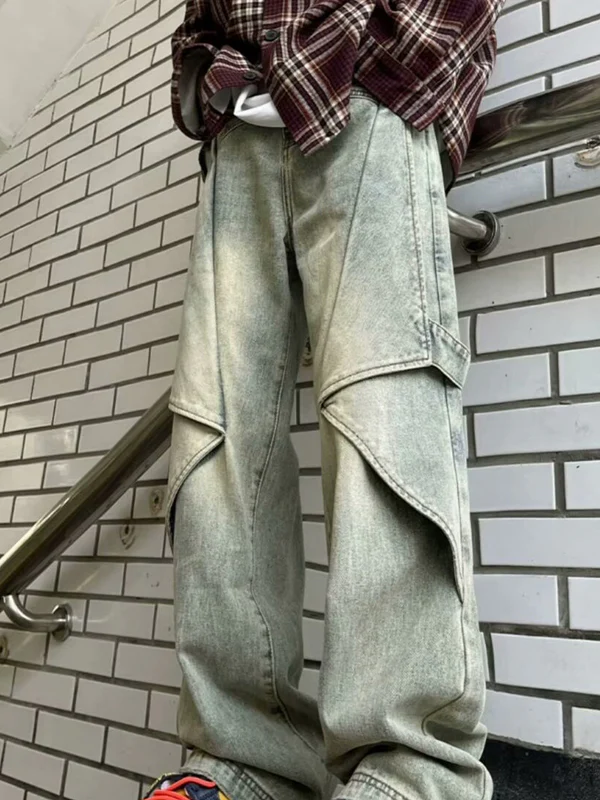 Straight Wide-Leg Design Cargo Jeans - Image 4