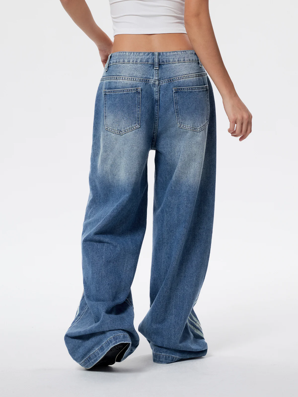 Street Skeleton Hand Print Boyfriend Jeans - Image 6