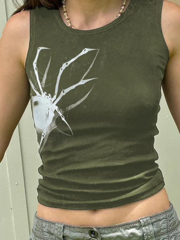 Street Spider Print Ribbed Tank Top - Image 12