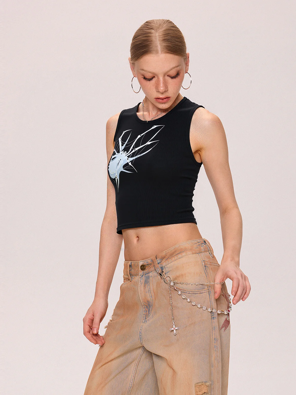 Street Spider Print Ribbed Tank Top - Image 4
