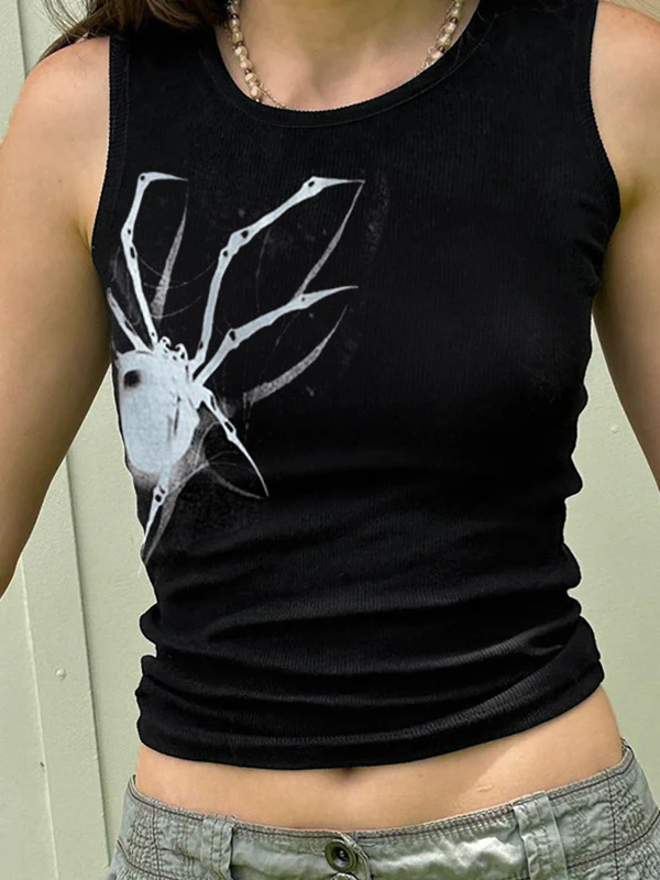 Street Spider Print Ribbed Tank Top - Image 8