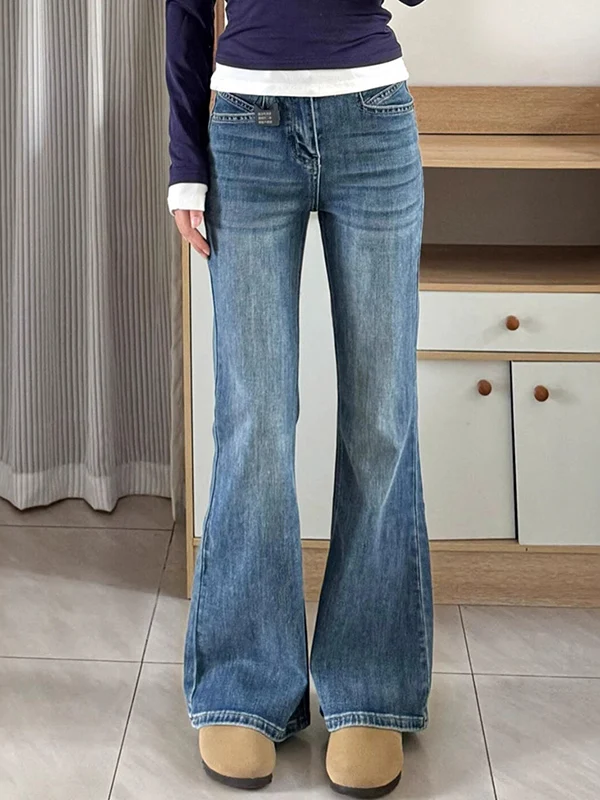 Stretch High Waist Blue Flare Jeans - Image 2