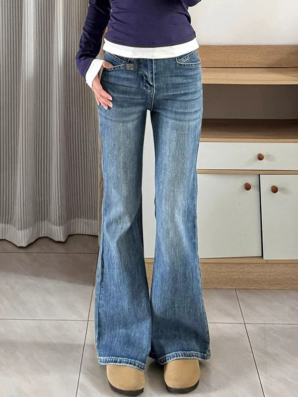 Stretch High Waist Blue Flare Jeans - Image 4