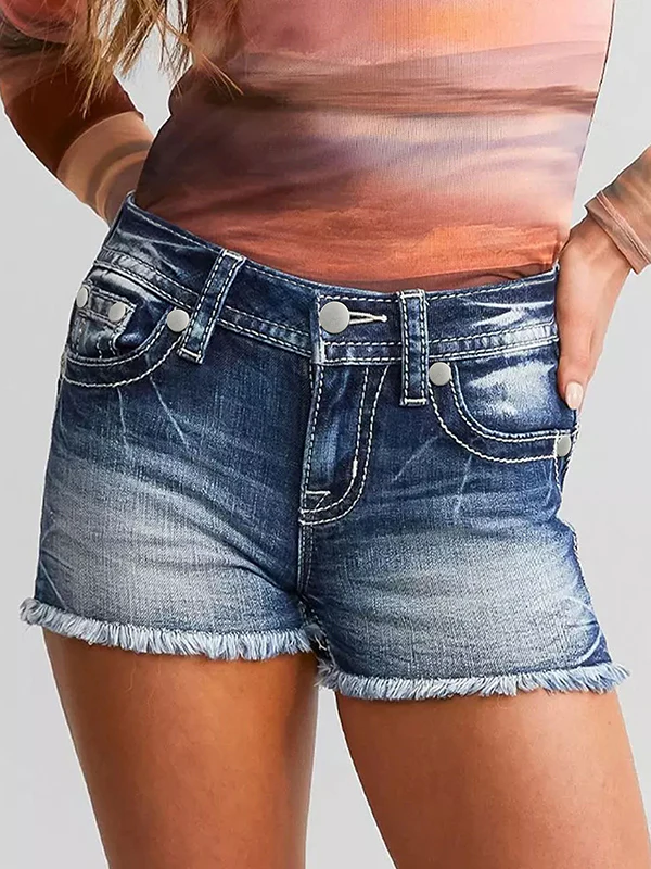 Stretchy Ripped Denim Shorts - Image 3