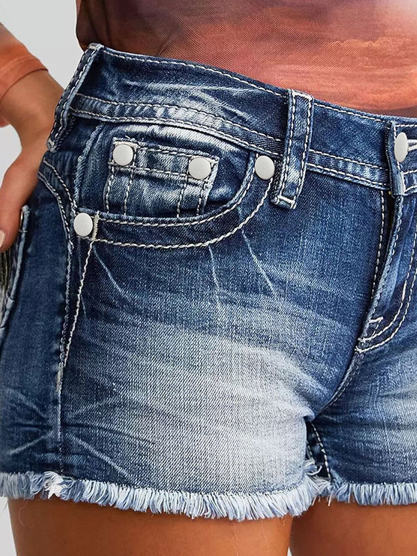 Stretchy Ripped Denim Shorts - Image 5