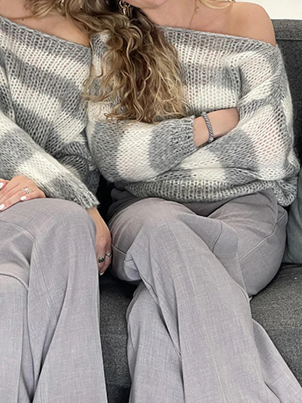 Striped Round Neck Sweater Long Sleeve - Image 2