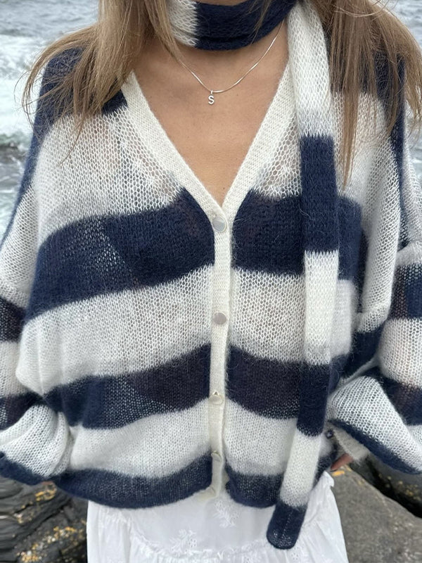 Striped Scarf Sweater Cardigan - Image 2