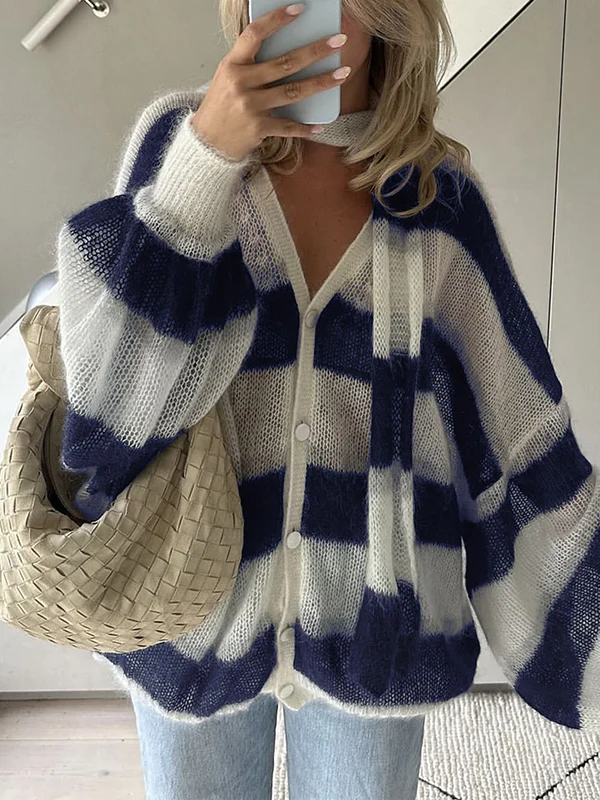 Striped Scarf Sweater Cardigan - Image 3
