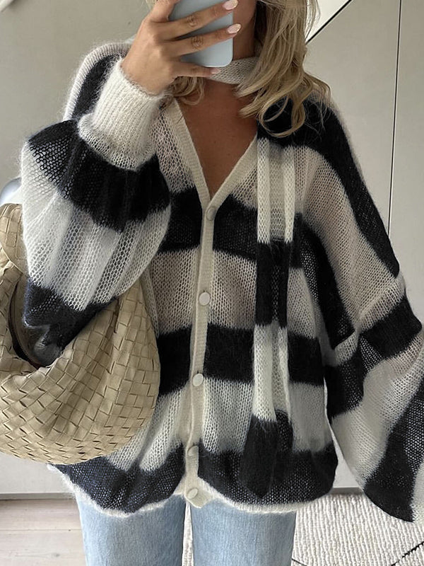 Striped Scarf Sweater Cardigan - Image 4