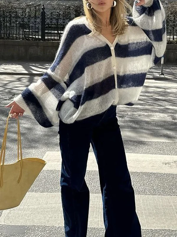 Striped Scarf Sweater Cardigan - Image 6