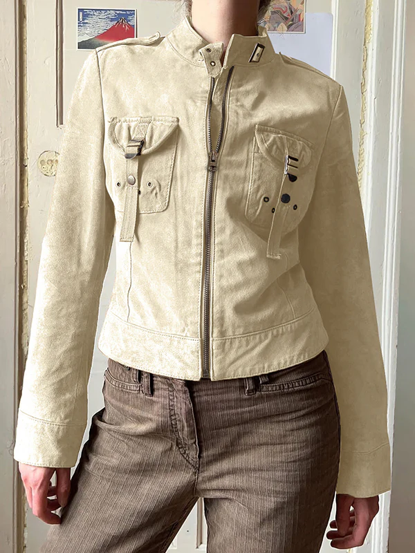 Stylish Stand Collar Zipper Jacket - Image 4