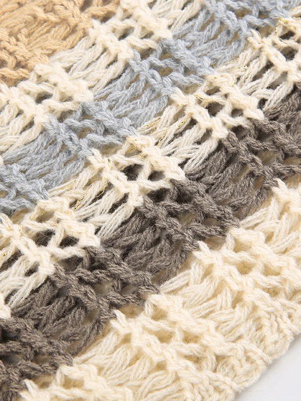 Super Crop Long Sleeve Knit Striped Crochet Top - Image 10
