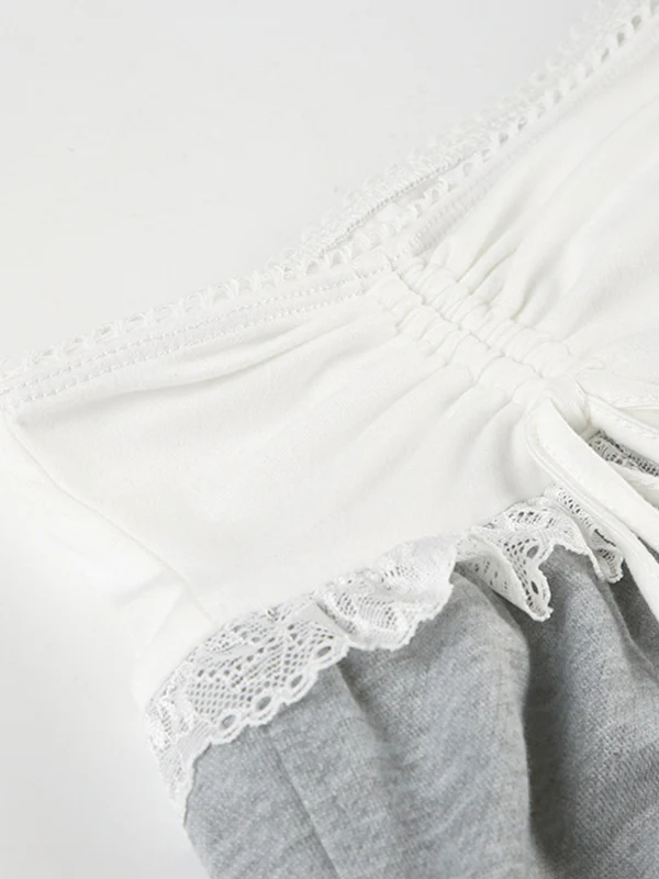 Sweet And Cool Spicy Girl Girly Lace Patchwork Waistband Drawstring Loose Casual Pants - Image 6