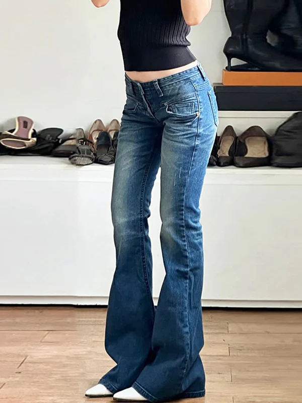 Three-Button Washed Aged Flare Jeans - Image 5