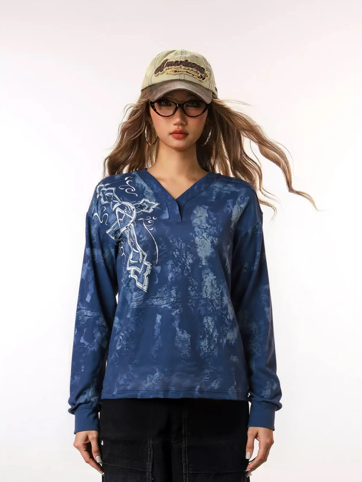 Tie Dye Print Drop Shoulder Oversized Long Sleeve Tee - Image 2