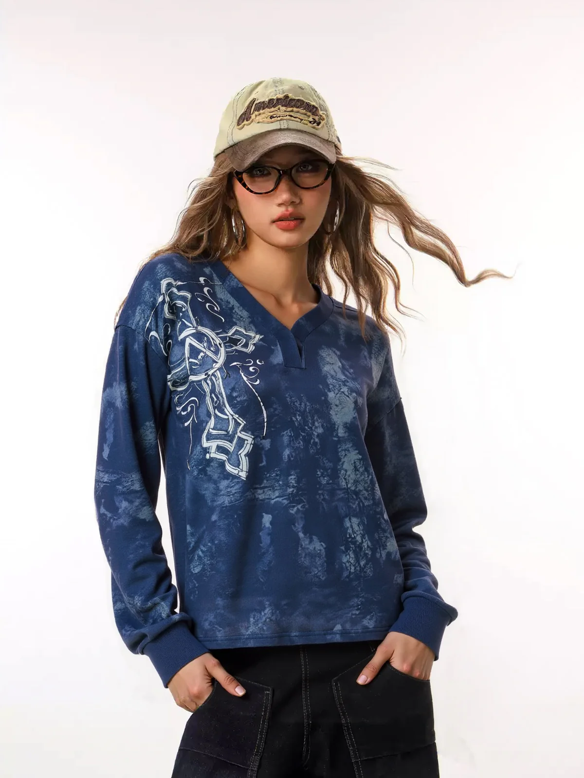 Tie Dye Print Drop Shoulder Oversized Long Sleeve Tee - Image 3